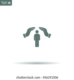 Human life insurance sign icon. Hands protect man symbol.