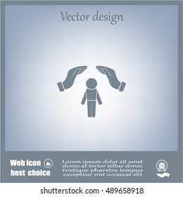 Human life insurance sign icon. Hands protect man symbol. Health insurance. 