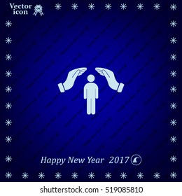 Human life insurance sign icon. Hands protect man symbol.