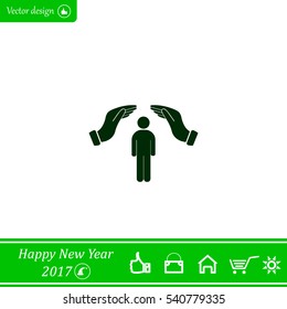 Human life insurance sign icon. Hands protect man symbol.