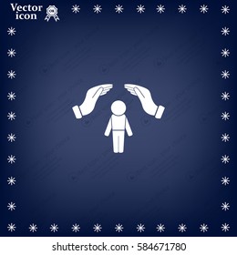 Human life insurance sign icon. Hands protect man symbol. Health insurance. 
