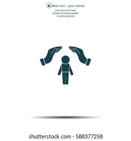 Human life insurance sign icon. Hands protect man symbol. Health insurance. 