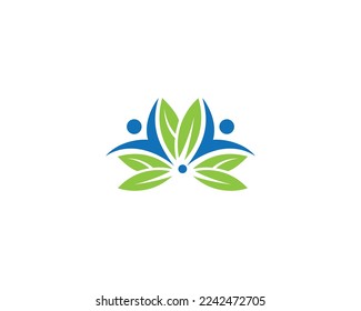 Human Life With Leaf Beautiful Flower Logo Design Vector Illustration.