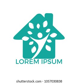 Human life logo icon of abstract people tree and house vector. Family tree sign and symbol.