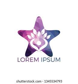 Human life logo icon of abstract people tree vector. Human tree star shape sign and symbol.
