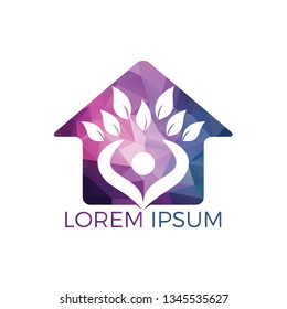Human life logo icon of abstract tree and house vector. Human tree sign and symbol.
