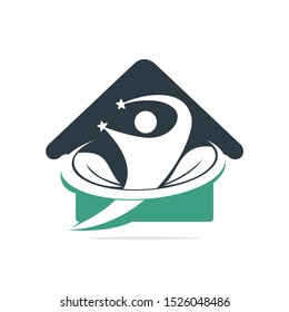 Human life logo icon of abstract human leaves and house vector. Fitness and health care logo icon design.