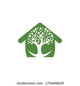 Human life logo icon of abstract people tree and house vector. Family tree sign and symbol.