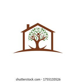 Human life logo icon of abstract people tree and house vector. Family tree sign and symbol.