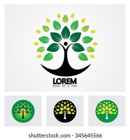 Human Life Logo Icon Of Abstract People Tree Vector Set. This Design Represents Eco Friendly Green, Family Tree, Signs And Symbols.