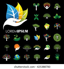 human life logo icons of abstract people tree vectors. this design also represents eco friendly green, embracing, hug, friendly, education, learning, green tech, growth, peace, balance