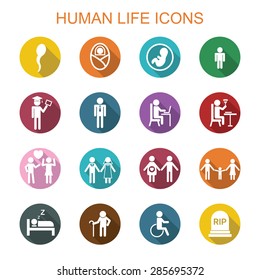 Human Life Long Shadow Icons, Flat Vector Symbols