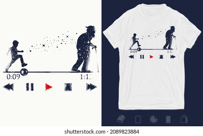 Human life tattoo. Boy and the old man go to eternity. Symbol of life and death, beginning and end, youth and old age. T-shirt design art. Vector graphics template. Hand drawn illustration 