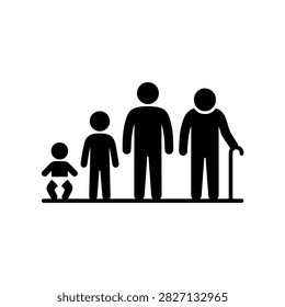 Human lifecycle growth icon showing infancy to old age progression silhouette