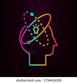 Human, light bulb, atoms in mind nolan icon Simple thin line, outline vector of Human mind icons for ui and ux, website or mobile application