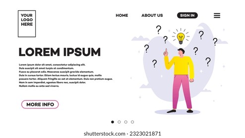 Human with lightbulb bussines concept web page