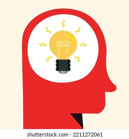 Human with lightbulb idea flat color style