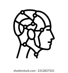 humanos como ai futuro vector de icono de línea de tecnología. humanos como ai, signo de tecnología futura. símbolo de contorno aislado ilustración negra