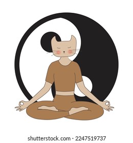 human like cat in meditative pose
