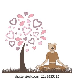 human like dog in meditative pose and love tree