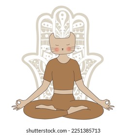 human like kitty in meditative pose