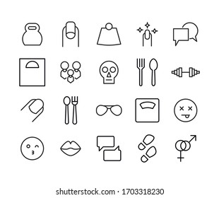Symbole für menschliche Linien. Schlagt Vektorillustrationen für trendiges Design. Einfache Piktogramme für mobile Konzepte und Web-Apps. Vektorillustration-Zeilensymbole einzeln auf weißem Hintergrund. 