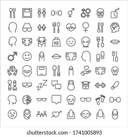 Human line icons set. Stroke vector elements for trendy design. Simple pictograms for mobile concept and web apps. Vector line icons isolated on a white background. 