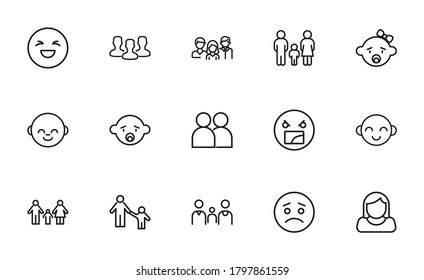Conjunto de iconos de línea humana. Elementos vectores de trazo para el diseño de moda. Pictogramas simples para concepto móvil y aplicaciones web. Iconos de línea de vectores aislados en un fondo blanco.