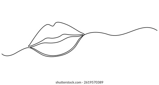Human Lips Continuous Line Icon, Lips continuous one line drawing. Woman lips logo on white background. Vector illustration for banner, posters, card, design element, template, web, World kiss day pro