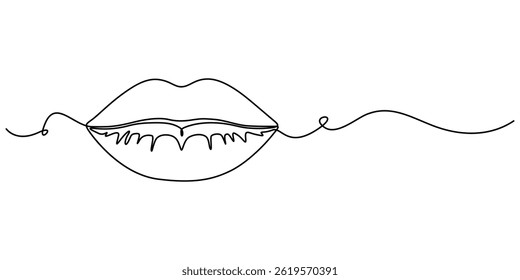 Icono de línea continua de labios humanos, Dibujo continuo de una línea de labios. Logo de labios de mujer sobre fondo blanco. Ilustración vectorial para el Anuncio, carteles, tarjeta, elemento de diseño, Plantilla, Web, día del beso mundial pro