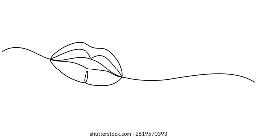 Menschliche Lippen durchgehende Linie Symbol, Lippen durchgehende einzeilige Zeichnung. Logo auf weißem Hintergrund. Vektorgrafik für Banner, Poster, Karte, Gestaltungselement, Vorlage, Web, World kiss day pro