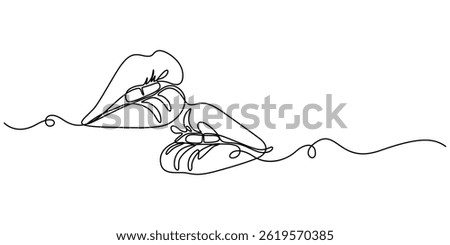 Human Lips Continuous Line Icon, Lips continuous one line drawing. Woman lips logo on white background. Vector illustration for banner, posters, card, design element, template, web, World kiss day pro