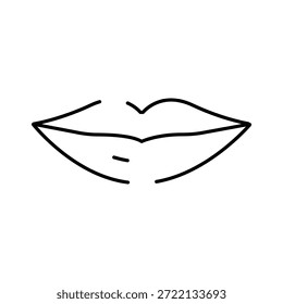Human lips line art creating a minimalist black and white icon, symbolizing communication, sensuality, beauty, and expression in a clean graphic style