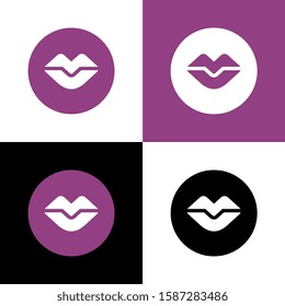 Human lips logo icon, circle shape graphic elements - Vector