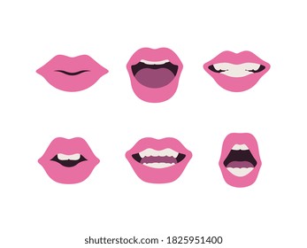 Human-Lips-Set, flache Vektorgrafik einzeln auf weißem Hintergrund