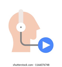 human listening video or podcast with headphone icon