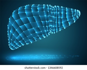 human liver. 3d vector. organ in the style of crystal. triangulator, point, triangle