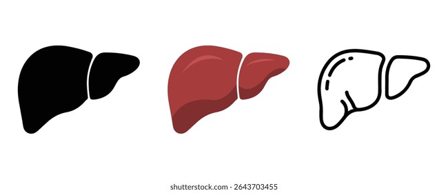 Humano Anatomia do Fígado Ícones Definir Preto Vermelho Contorno Ilustração Médica Saúde Design Gráfico
