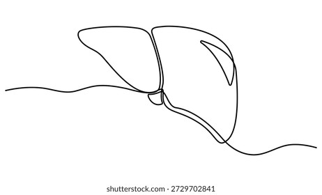 Menschliche Leber Anatomie Kontur kontinuierliche eine Linie Zeichnung minimalistischen medizinischen Organ Vektorgrafik. Leberanatomie menschliches Organkonzept isolieren. Bearbeitbarer Strich 