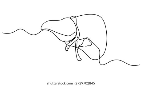 Menschliche Leber Anatomie Kontur kontinuierliche eine Linie Zeichnung minimalistischen medizinischen Organ Vektorgrafik. Leberanatomie menschliches Organkonzept isolieren. Bearbeitbarer Strich 