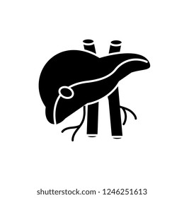 Human liver black icon, vector sign on isolated background. Human liver concept symbol, illustration 