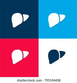 Human Liver four color material and minimal icon logo set in red and blue