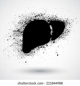 Obra artística dibujada por la mano del hígado humano en estilo grunge, Vector Eps10