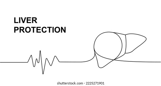 Hígado humano con pulso cardíaco de una línea de dibujo continuo. Ilustración continua de una línea de órgano humano. Ilustración lineal minimalista del vector.