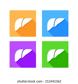 Human liver icon logo, flat long shadow design