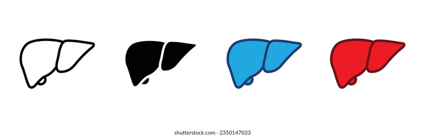 Línea hepática humana y vectores de iconos planos sobre fondo blanco. Icono de atención médica. Ilustración del vector