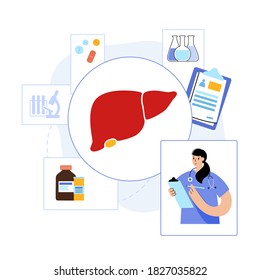 Human Liver Logo For Gastrointestinal Clinic. Doctors Appointment, Consultation And Patient Help. Digestive System Disease, Hepatitis And Cancer In Internal Organs. Medical Flat Vector Illustration.