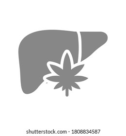 Menschliche Leber mit grauem Marihuana-Symbol. Cannabis-Behandlungssymbol