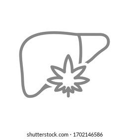 Human liver with marijuana leaf line icon. Cannabis treatment, anesthesia symbol