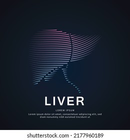 Human Liver Medical Structure. Creative Simple Line Art Vector Logo Liver Silhouette On A Dark Background. Liver Care Logo Vector Template. EPS 10